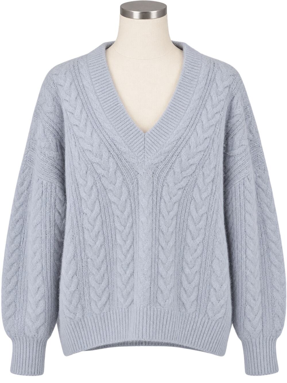 Lucky Brand Eyelash Cable Knit V-Neck Sweater Blue Gray -  Size L - Fuzzy